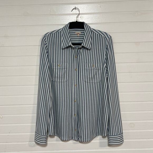 Faherty Mens Legend Sweater Shirt Size Large Blue White Stripe Button Up Top - Picture 1 of 7
